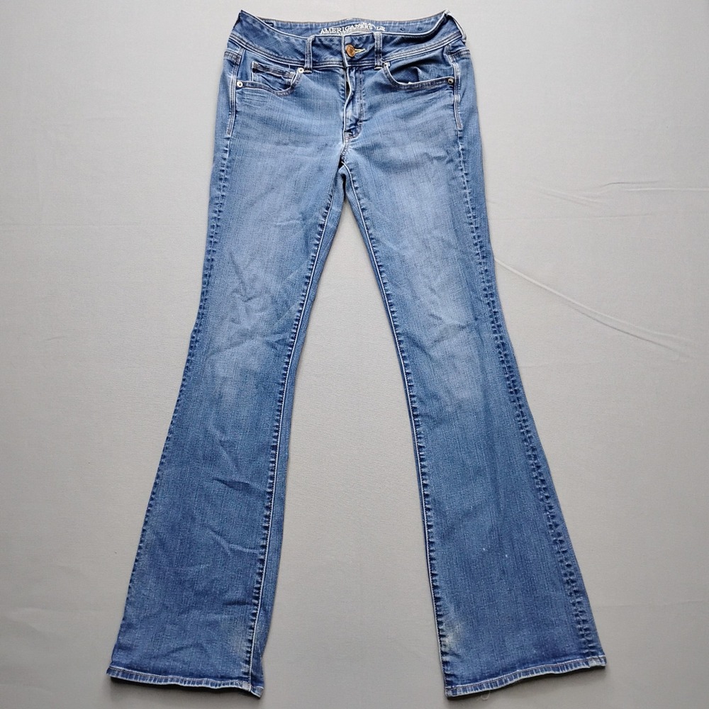 American Eagle Kick Boot Super Stretch Blue Jeans Womens Size 8 Long Low Rise
